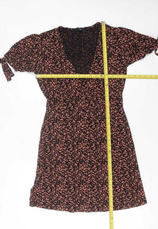 Next Womens Black Floral Wrap Dress Size 10 Knee Length Viscose