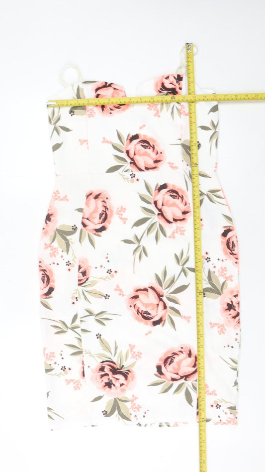 Quiz Women’s White Floral Bodycon Dress Size 16 Knee Length Sleeveless