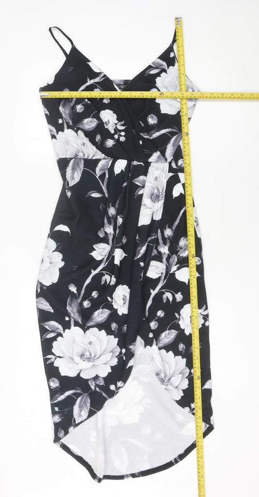 Quiz Womens Black Floral Midi Bodycon Dress Size 12 Party