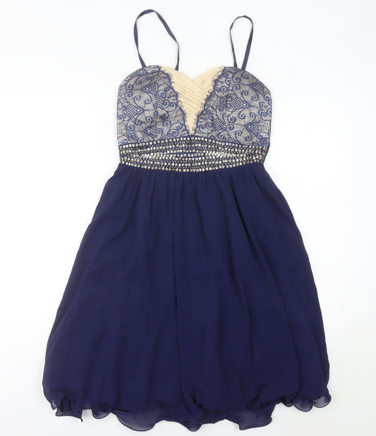 Little Mistress Womens Blue Size 10 Fit & Flare Cocktail Party Dress