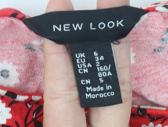 New Look Women’s Red Floral Tunic Blouse Size 6 Short Sleeve