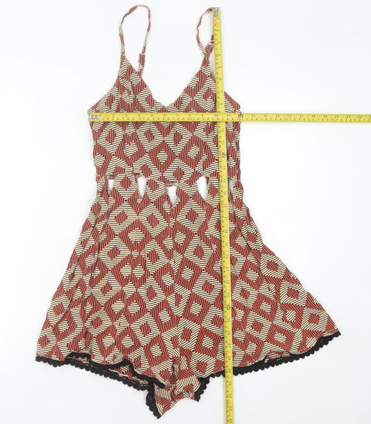 Topshop Womens Multicoloured Geometric Playsuit Size 12 V-Neck