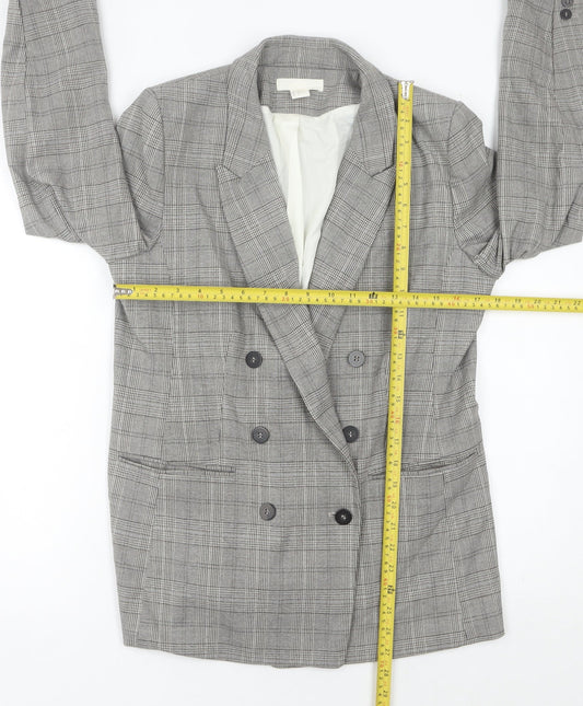 H&M Womens Grey Checked Double Breasted Suit Jacket Size 12