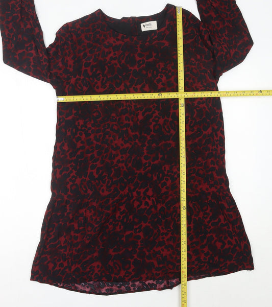 Hush Women Red Animal Print Shift Dress Size 12 3/4 Sleeve