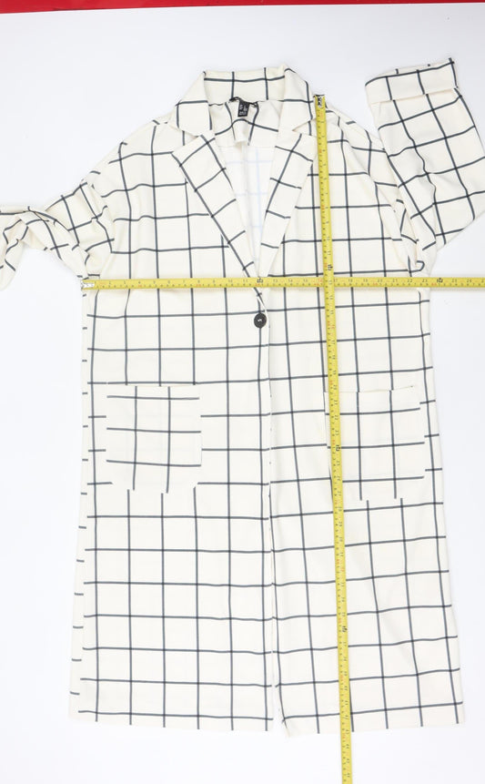 New Look Women White Check Long Overcoat L Regular Fit