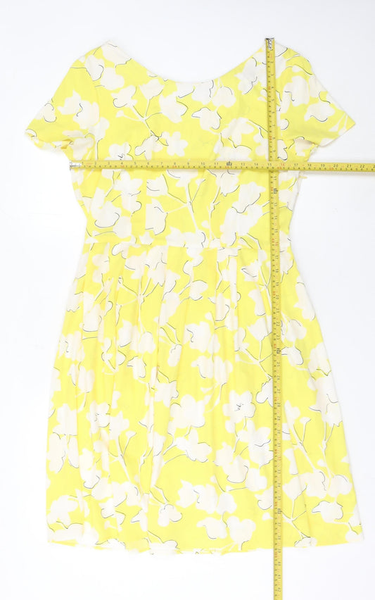 Peacocks Womens Yellow Floral A-Line Knee Length Dress Size 14