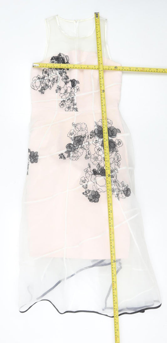 Coast Women Pink Fit & Flare Floral Embroidered Midi Dress UK 6