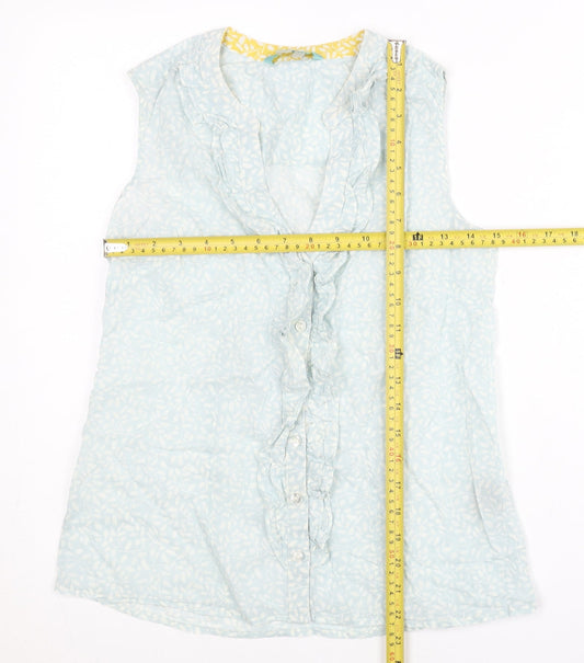 Boden Women's Blue Sleeveless Ruffle Blouse UK 8 Cotton Tunic Top