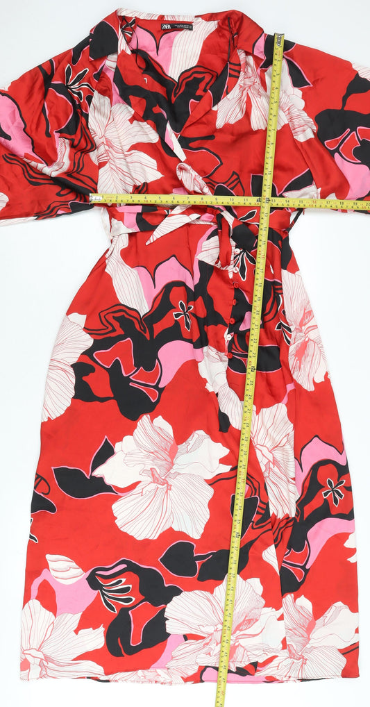 Zara Women’s Red Floral A-Line Knee Length Dress Size 12