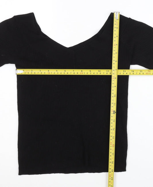 H&M Women’s Black V-Neck Slim Knit Jumper Size M
