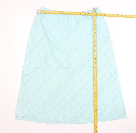 Marks and Spencer Women Blue Cotton A-Line Embroidered Skirt UK 12