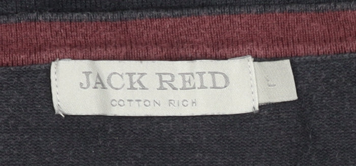 Jack Reid Men's Blue Cotton Blend V-Neck Jumper Size L Long Sleeve