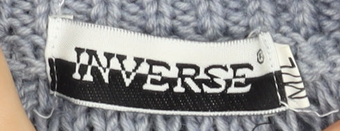 Inverse Womens Grey High Neck Chunky Knit Cardigan M 3/4 Sleeve