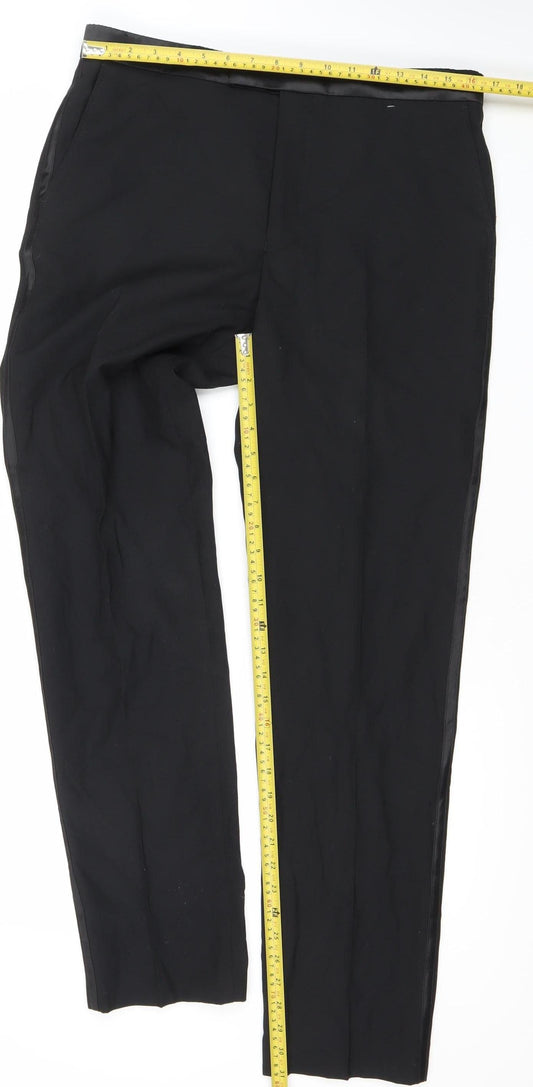 Marks and Spencer Mens Black 34W 33L Tailored Wool Blend Dress Pants