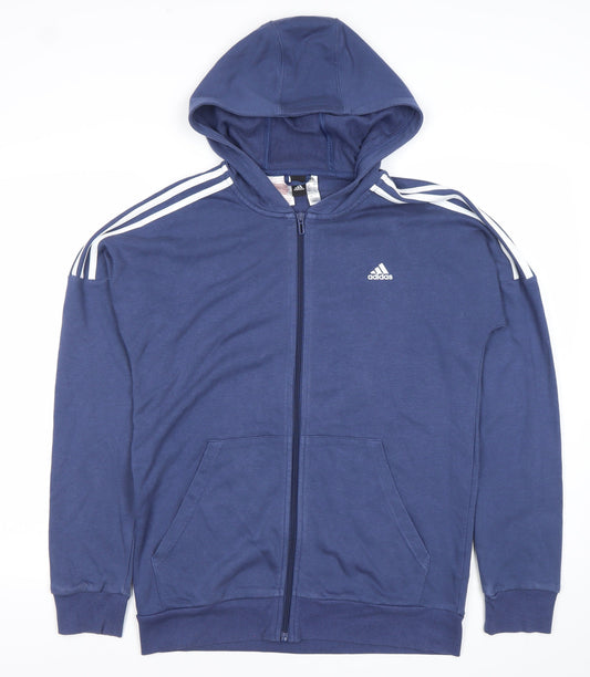 Additional front view of Adidas boys’ blue full zip hoodie 15-16y xl sports logo activewear