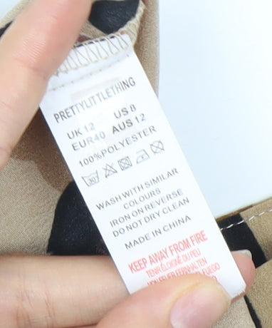 PrettyLittleThing Women’s Beige Leopard Print A-Line Skirt UK 12