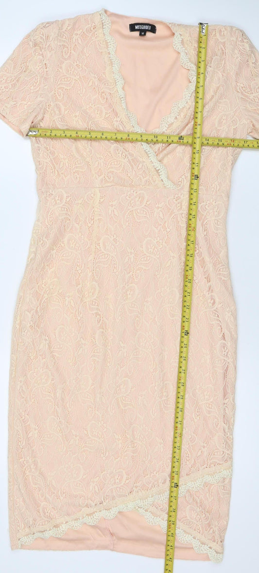 Missguided Women’s Beige Lace Sheath Dress Size 14 V-Neck Party Wedding