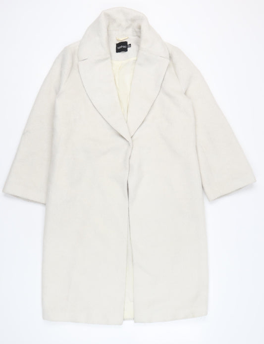 Boohoo Women’s Ivory Mid-Length Overcoat UK 10 Regular