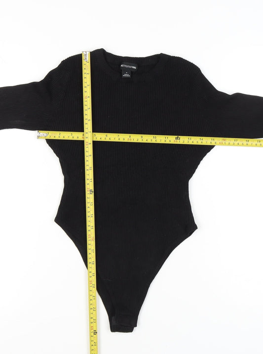 PrettyLittleThing Womens Black Bodysuit Medium Long Sleeve Crew Neck