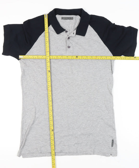 French Connection Men’s Grey Black Polo Shirt XL Cotton Blend