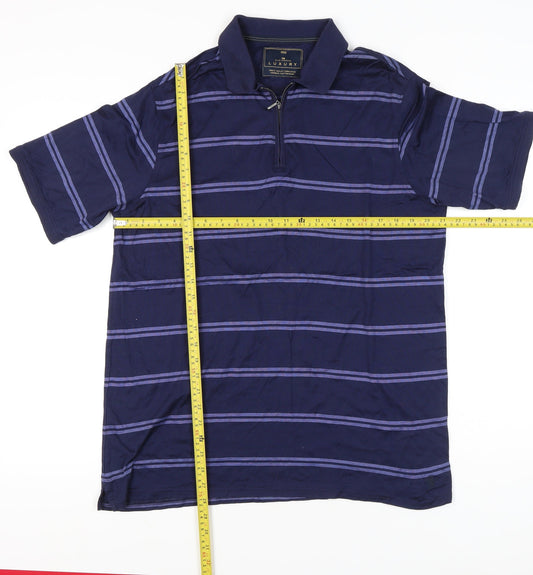 Marks & Spencer Men’s Blue Striped Cotton Polo Shirt L 1/4 Zip