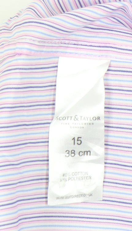 Scott & Taylor Men's Multicoloured Striped 15in 38cm Long Sleeve Button-Up Shirt