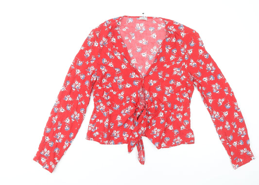 Womens UK Size M Pimkie Red Wrap Blouse