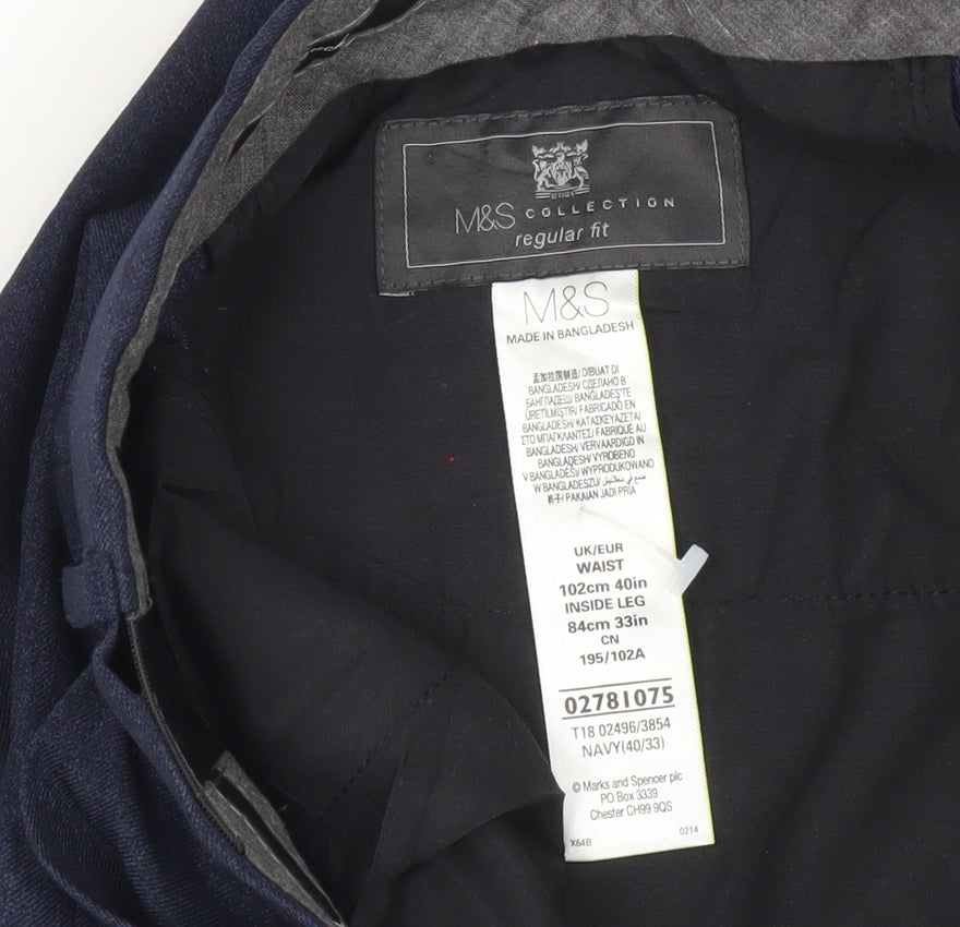 Marks and Spencer Mens Blue Regular Fit Dress Trousers Size 40W 33L