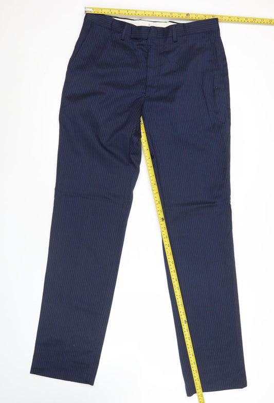 Marks and Spencer Mens Blue Pinstripe Wool Dress Trousers 32W 33L