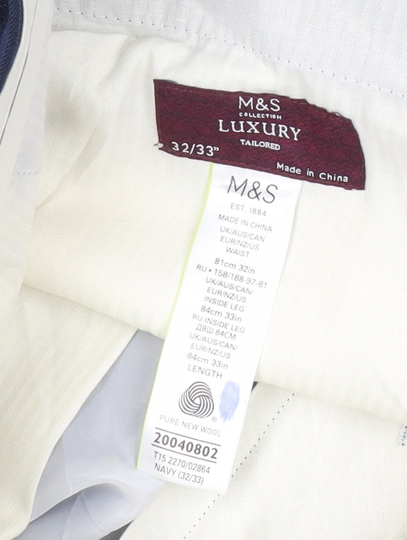 Marks and Spencer Mens Blue Pinstripe Wool Dress Trousers 32W 33L