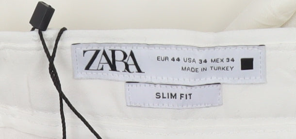 Zara Men White Slim Fit Dress Trousers Size 34 Waist Formal Pants