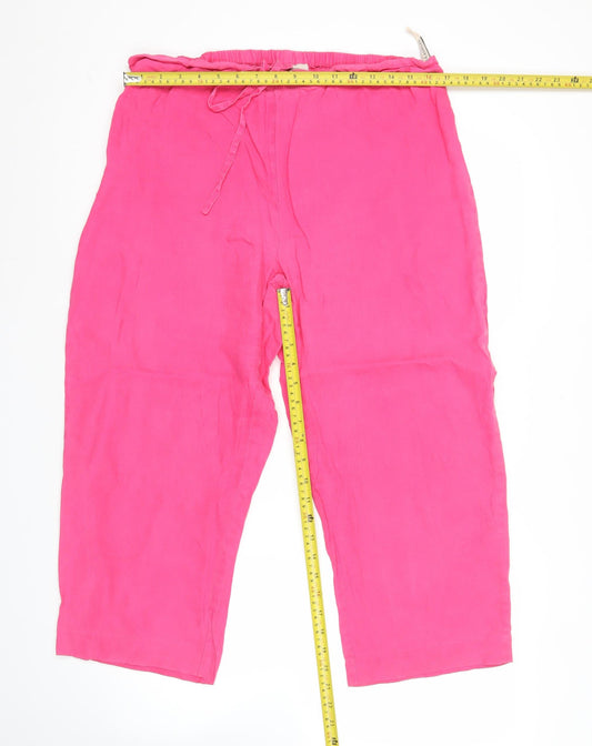 Laura Ashley Womens Pink Linen Cropped Wide-Leg Trousers Size 14
