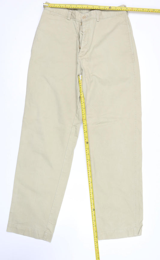 Racing Green Mens Beige Chino Trousers 32R Straight Cotton