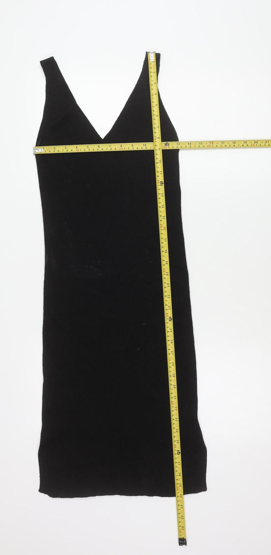 ONLY Womens Black Midi Bodycon V-Neck Sleeveless Stretch Dress M