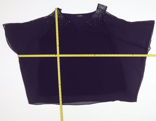 Evans Women’s Purple Plus Size 28 Rhinestone Chiffon Tunic Blouse