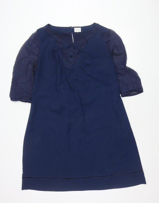 Additional front view of Kaliko Women’s Blue Shift Dress, size UK 18, Half Sleeve Embroidered