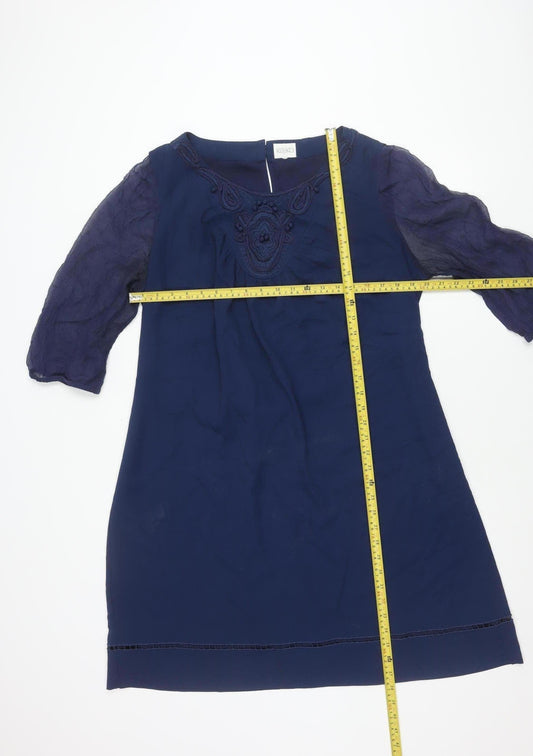 Kaliko Women’s Blue Shift Dress Size 18 Half Sleeve Embroidered