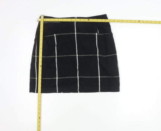 Fat Face Womens Black Check Pencil Skirt Size 12 Cotton Workwear