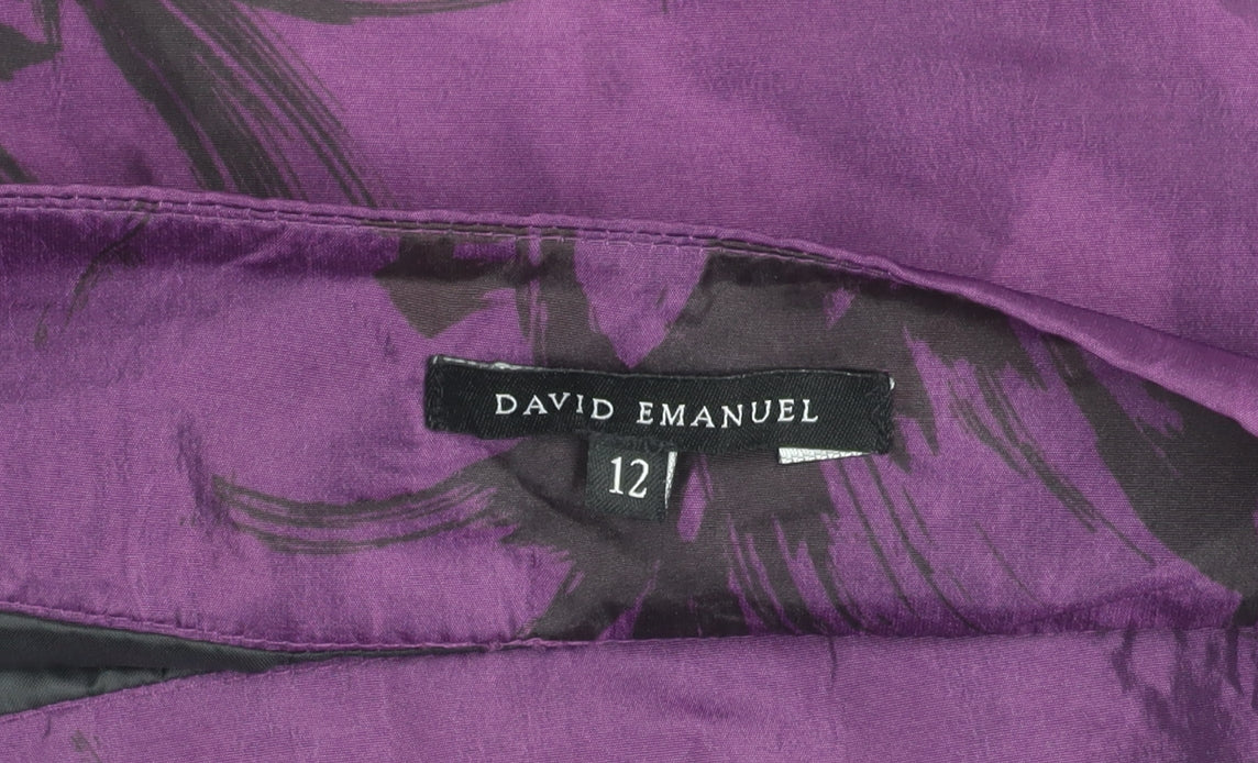 David Emanuel Women’s Purple A-Line Floral Pleated Skirt Size 12