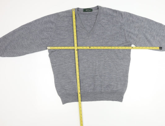 Wolsey Men's Grey Wool V-Neck Jumper Pullover Sweater XL
