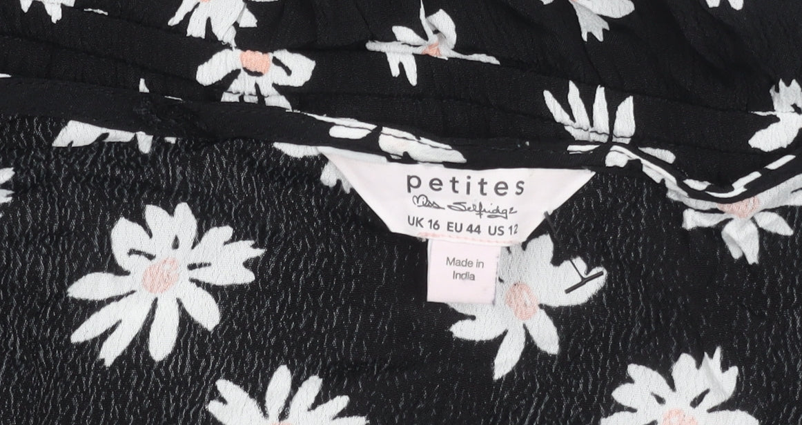 Miss Selfridge Petites Women’s Black Floral Skater Dress UK 16