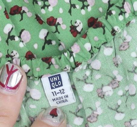 Uniqlo Teens Green Floral Viscose Sleeveless Playsuit Size 11-12