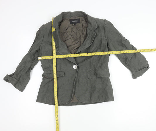 Jaeger Women’s Green Linen Silk Blazer UK 12 3/4 Sleeve