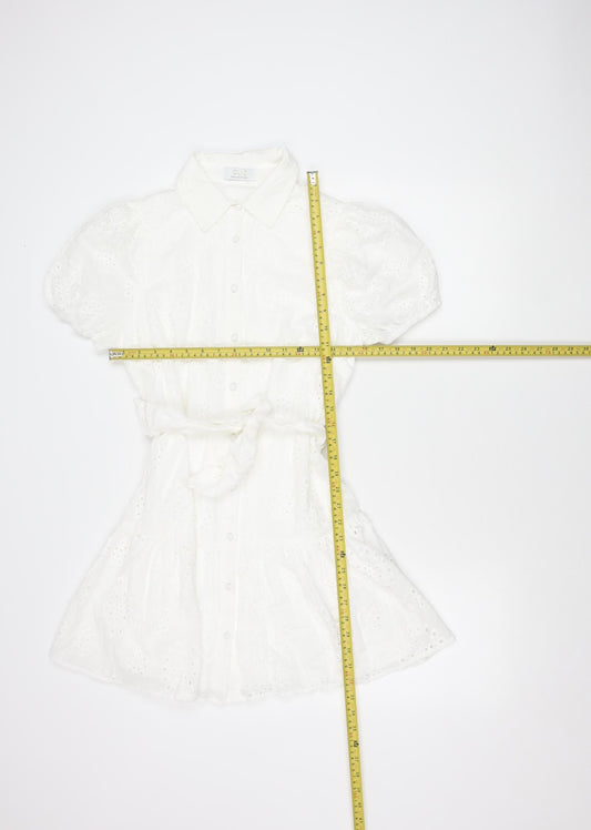 Quiz Women’s White Cotton Shirt Dress Size 10 Puff Sleeve