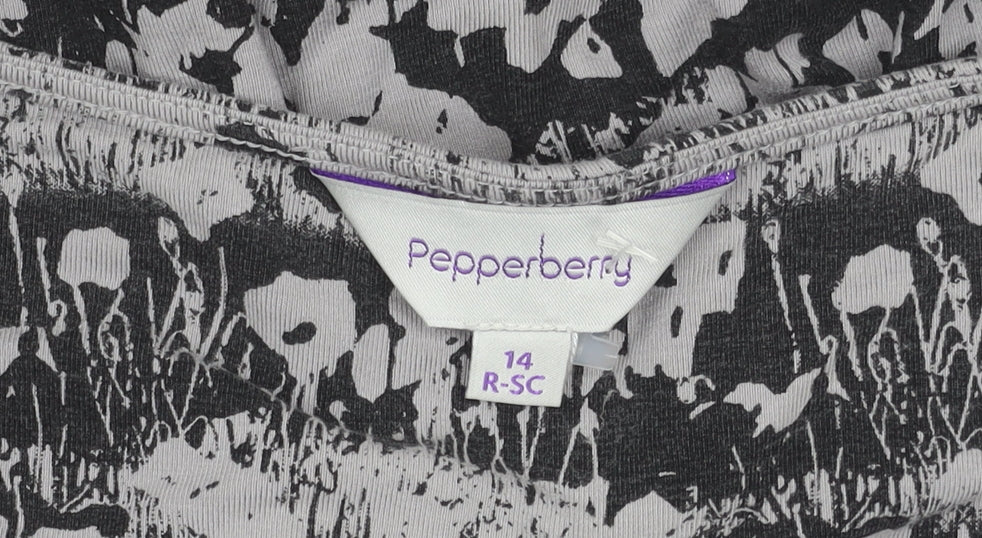 Pepperberry Womens Black Grey Bodycon Dress Size 14 Long Sleeve V-Neck