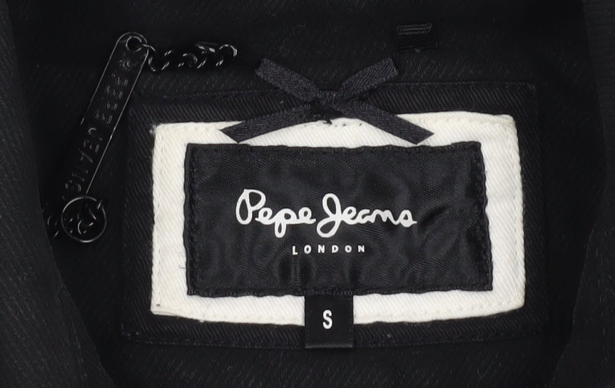 Pepe Jeans Women’s Black Trench Coat Size S Cotton Belted