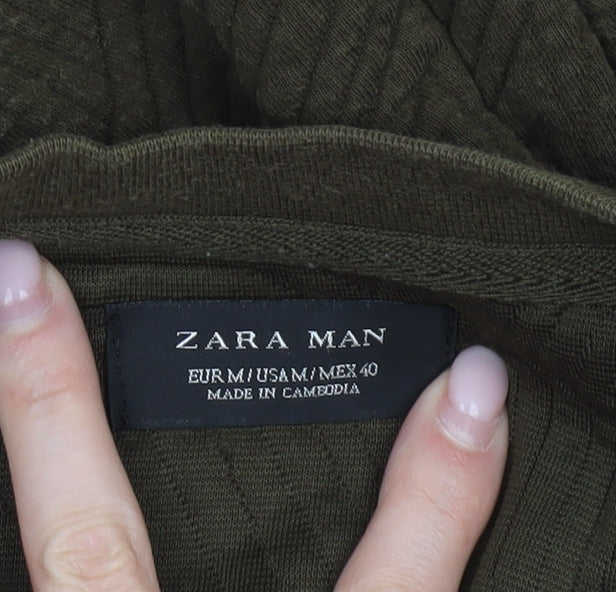 Zara Man Mens Green Quilted Geometric Pullover Sweatshirt Size M