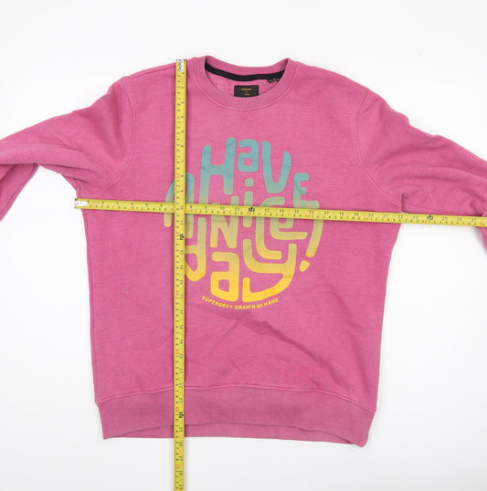 Superdry Women Pink Crew Neck Sweatshirt UK 10 Graphic Print