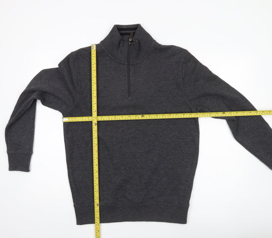 Maine New England Men’s Grey Small 1/2 Zip High Neck Cotton Jumper