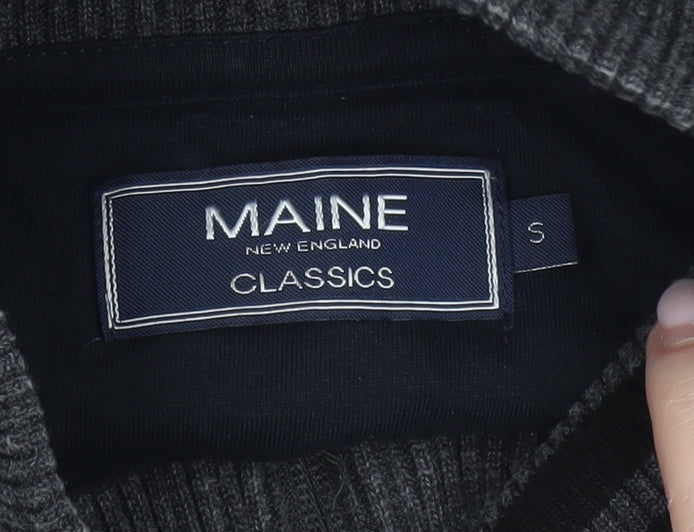 Maine New England Men’s Grey Small 1/2 Zip High Neck Cotton Jumper